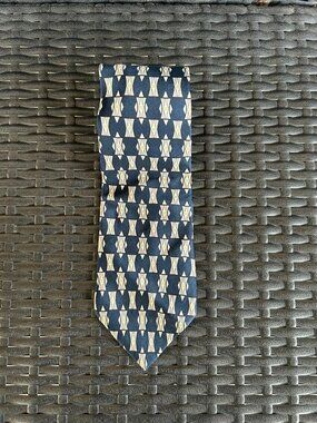 Alfani Silk Geometric Necktie Navy Gray Ivory Modern Designer Dress Business Tie